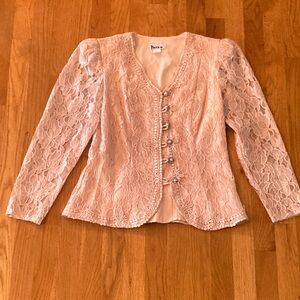 Patra Blush Lace Blazer with Embellished Buttons
